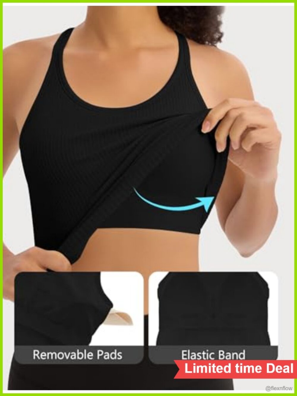 3 Pack Ribbed Workout Crop Tank Tops with Built in Bra Racerback - Picture 4 of 6